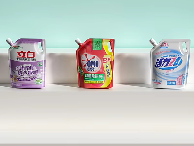 Colorful Laundry Detergent Packaging With Purple Red Blue Colors For Home Use 3d model