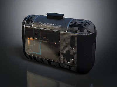 Black Camouflage Portable Handheld Game Console With Carbon Fiber Texture And Screen 3d model