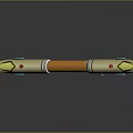 Futuristic Metallic Sword With Orange Handle Sharp Blades And Decorative Red Accents