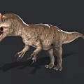 3D Dinosaur Model With Head Horns Open Mouth And Sharp Teeth Standing On Dark Background 3d model