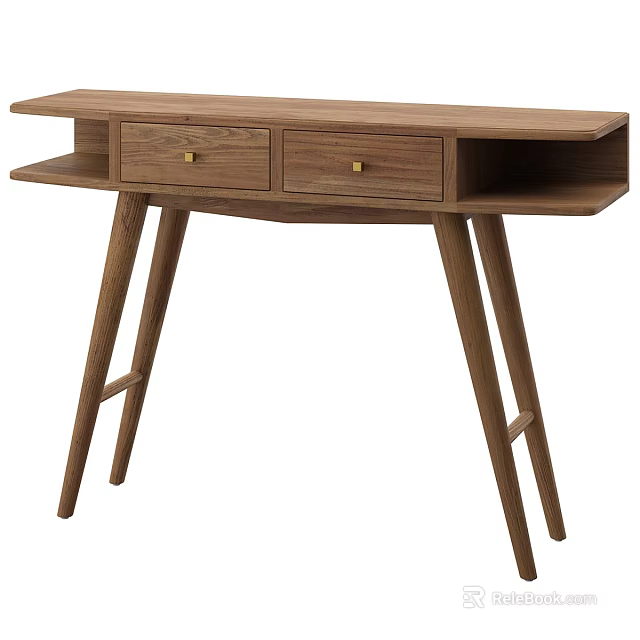 Stylish Wooden Dressing Table Design With Two Drawers And Tapered Legs 3d model 