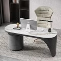Modern Home Office Desk With Apple iMac White Leather Chair And Bookshelf Decor