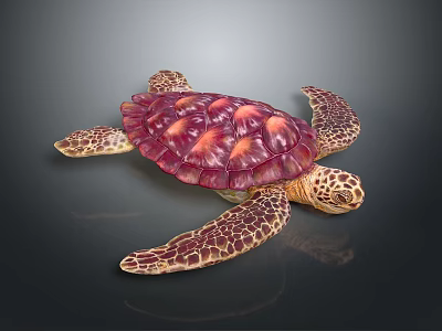 Vibrant Purple Red Patterned Sea Turtle With Textured Shell And Spotted Flippers 3d model