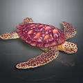 Vibrant Purple Red Patterned Sea Turtle With Textured Shell And Spotted Flippers