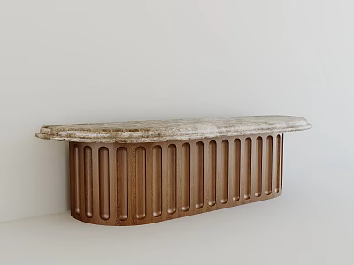 Elegant Wall Mounted Fluted Solid Wood Bar Counter With Natural Retro Marble Top For Homes 3d model
