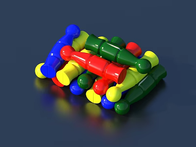 Colorful Plastic Figures In Blue Red Green And Yellow Piled On Dark Background 3d model
