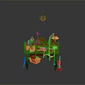Wooden Decorative Altar Setup With Cross Statue Lamp Bucket And Tools