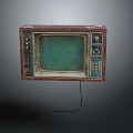 Retro Vintage Old Fashioned Television With Wooden Case Green Screen And Buttons