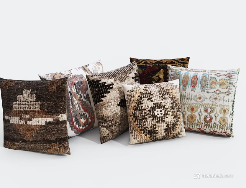 Decorative Throw Pillows with Various Patterns and Stylish Designs for Home Decor 3d model