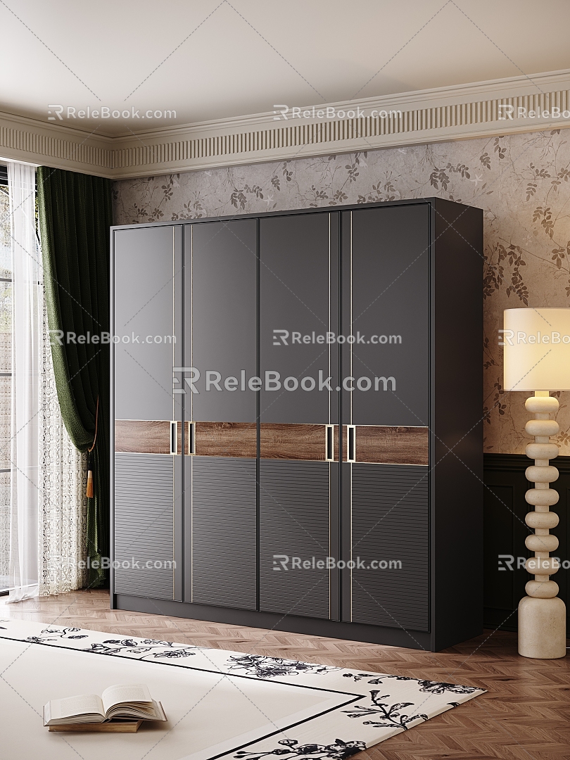 Modern Middle Ancient Style Bedroom Finished Wardrobe Black Wardrobe Combination 3d model