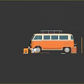 Building Base And Sunbrella Scene With Orange Van Pool Mesh Structure And Wooden Planks