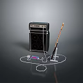 Professional Electric Guitar Amplifier With Effect Pedal And Connection Cables Setup
