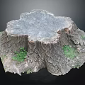 Tree Stump Shaped Wooden Stone Decorative Piece With Natural Texture And Green Plants