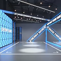 Cherry Dance Fitness Studio With Blue Grid Wall Black Sides And Ceiling Lights