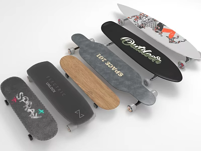 Sports Equipment Various Skateboards With Unique Designs Wooden Decks And Graphics 3d model