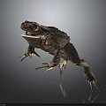 Realistic Spotted Toad With Large Eyes Leaping On Dark Background