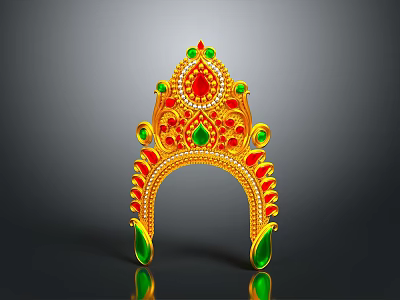Traditional Ornate Golden Headdress With Red And Green Gemstone Embellishments Intricate Design 3d model