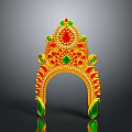 Traditional Ornate Golden Headdress With Red And Green Gemstone Embellishments Intricate Design