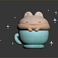 Blue Cup With Cute Pink Bunny Design And Floating Star Decorations 3d model