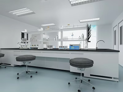 Modern Laboratory Interior With Lab Benches Rolling Stools And Scientific Equipment Setup 3d model
