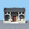 Traditional Ancient Chinese Architecture With Ornate Eaves Tile Roof And Red Door