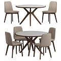 Round Dining Table Set With Marble Top And Four Light Gray Upholstered Chairs 3d model