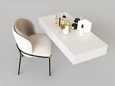 Elegant Modern Dressing Table With Accent Chair And Gold Cosmetic Bottles 3d model