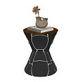 Modern Geometric Black Side Table With Round Wooden Top And Vase On Book