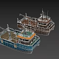 Blue And Old Vessels 3D Model With Deck Equipment And Structures
