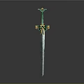 Fantasy Sword With Green And Gold Ornate Design Intricate Hilt And Sharp Blade