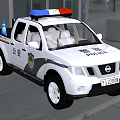 White Police Pickup Truck With Blue Red Emergency Lights And POLICE Badge
