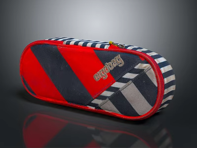 Eyebag Stylish Fabric Pencil Pouch With Red Blue Gray Striped Design 3d model