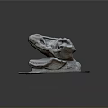 Detailed Dinosaur Skull Model With Sharp Teeth On Textured Base 3d model