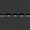 Multiple Colorful Skateboards with Colored Decks and White Wheels Stacked on Dark Background