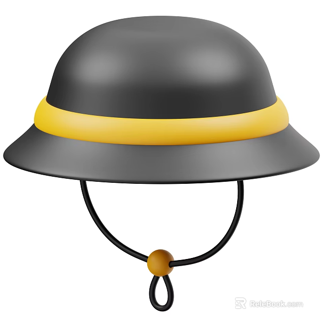 Stylish Black Hat With Yellow Band And Black Straps Featuring Yellow Bead 3d model 