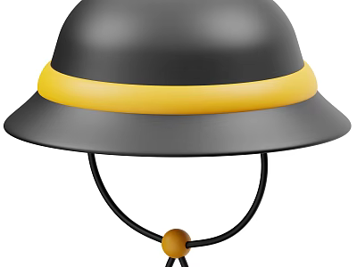 Stylish Black Hat With Yellow Band And Black Straps Featuring Yellow Bead 3d model