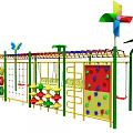 Outdoor Playground Equipment with Colorful Climbing Net Swings Pinwheels and Butterfly Decorations