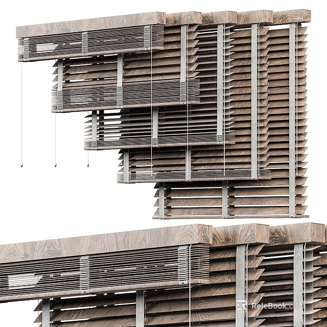 Wooden Roman Blinds With Modern Layered Design And Natural Texture For Interior Decoration 3d model 