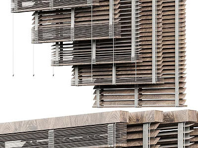 Wooden Roman Blinds With Modern Layered Design And Natural Texture For Interior Decoration 3d model