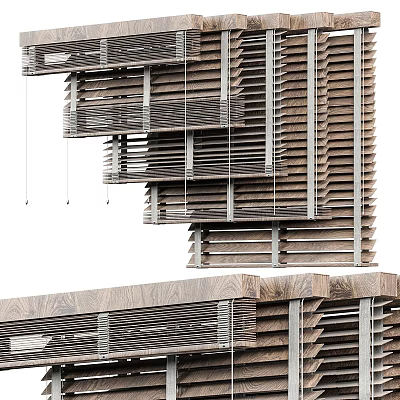 Wooden Roman Blinds With Modern Layered Design And Natural Texture For Interior Decoration 3d model