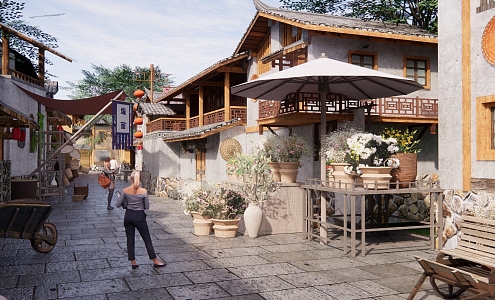 Modern Rural Commercial Street Tourist Town Rural Residence Renovation New Rural Construction Style Renovation 3d model