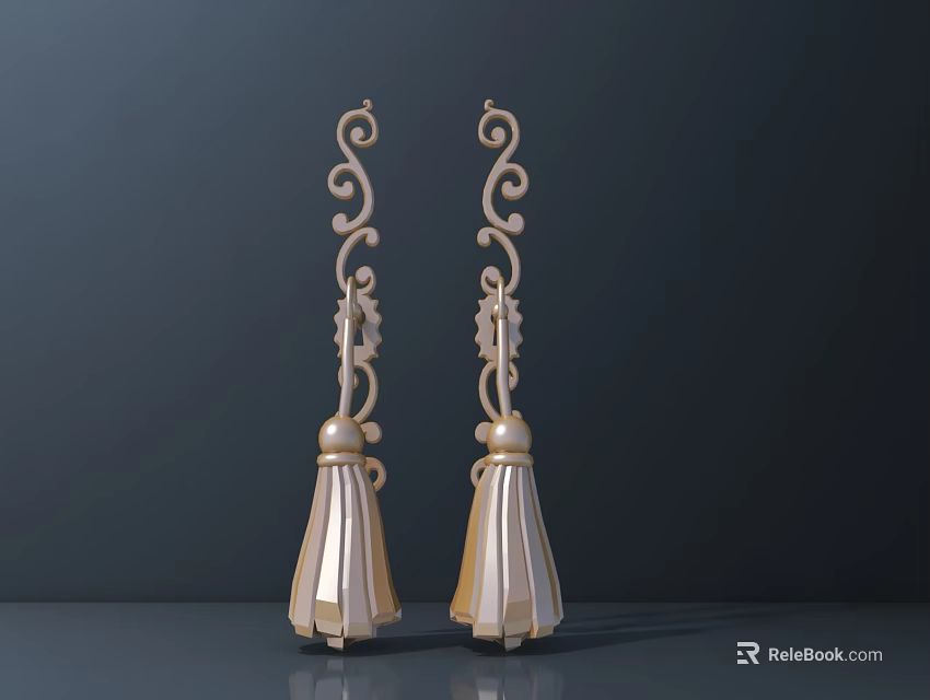 Elegant Golden Decorative Cabinet Handles With Curved Patterns And Conical Bases 3d model 