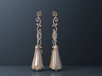 Elegant Golden Decorative Cabinet Handles With Curved Patterns And Conical Bases 3d model