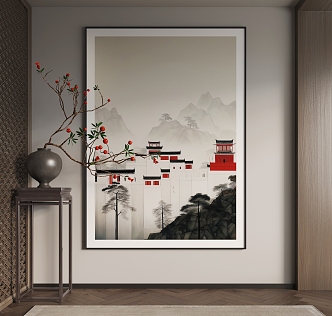 Hanging painting, decorative painting, landscape painting 3d model