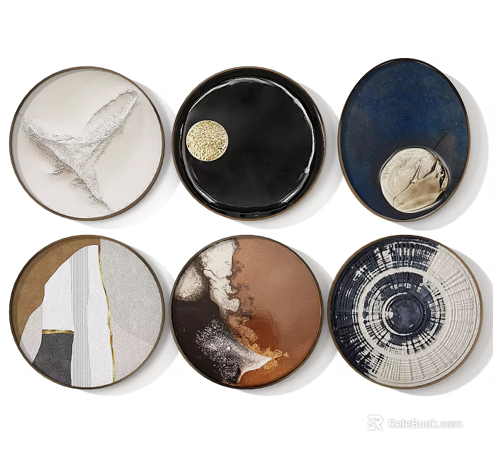 Modern Artistic Round Decorative Plates With Various Patterns For Wall Decor 3d model
