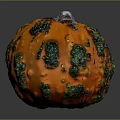 Decorative Orange Pumpkin With Green Spots Bumpy Texture And White Stem