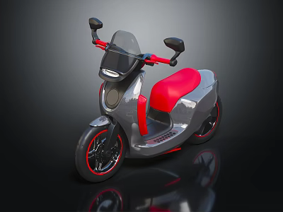 Modern Electric Scooter with Gray Frame Red Seat and Transparent Windshield 3d model