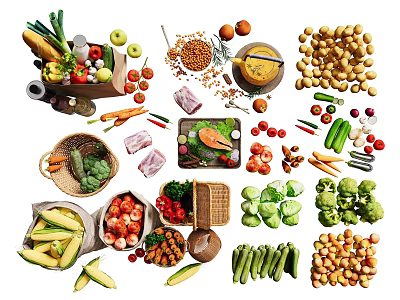 Organic Assorted Fresh Vegetables Collection With Broccoli Carrots Corn Potatoes And Bell Peppers 3d model