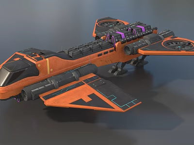 Orange And Black Cosmic Spaceship Design With Multiple Engines And Wing Structure 3d model