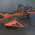 Orange And Black Cosmic Spaceship Design With Multiple Engines And Wing Structure